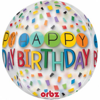 Folienballon Orbz Happy Birthday Rainbowy big Dots